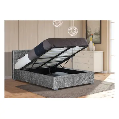 (3ft Single, Silver) Comfy Living Albie Crushed Velvet Ottoman Bed Frame