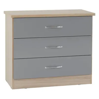 Nevada Drawer Chest Grey Gloss/Light Oak Effect Veneer