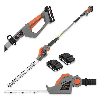 Terratek 20V Telescopic Cordless Hedge Trimmer 2X Batteries, 1HR Fast Charge Long Reach Pole Hed