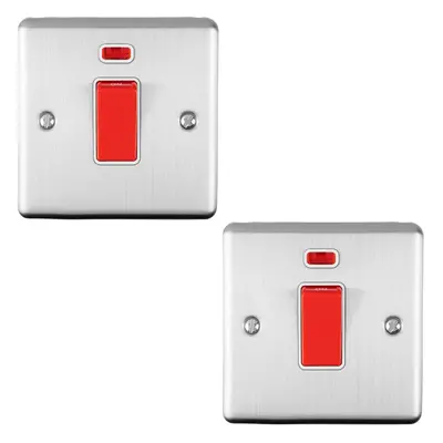 2 PACK 45A DP Oven Switch & Neon Appliance Light SATIN STEEL & White Trim