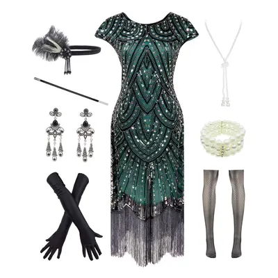 Women 1920s Vintage Flapper Fringe Beaded Gatsby Party Dress With 20s