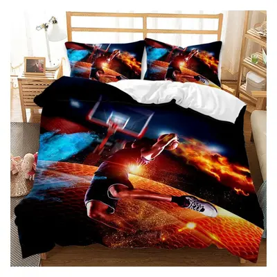 (as the picture, AU Single 140x210cm) 3D Basketball Series Home Bedding Set Basketball Action Qu