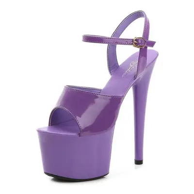 (purple, 36) Sexy 17cm High Heel Sandals Patent Leather Platform Stiletto Shoes For Women Colorf