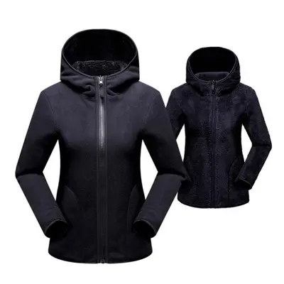 (black, L) Unisex Reversible Hoodie Women Pullover Sweatshirts Winter Warm Polar/coral Fleece Ho