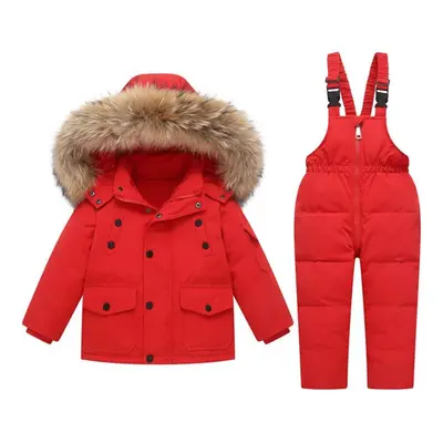 (red, 120(5-6T)) Years Stylish Set Baby Girl Winter Down Jacket And Jumpsuit Zipper Elastic Wais