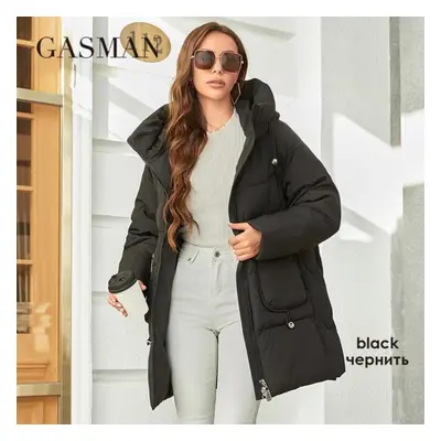 (black, 5XL) Gasman Fashion Hooded Parkas Women&apos;s Plus Size Casual Hooded Pocket Women Down