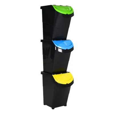 (black, l) vidaXL Stackable Waste Bins Trash Garbage Can Rubbish Box with Lids 3pcs PP