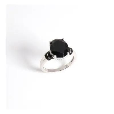 (black, US RING SIZE:7#) Classic Design Oval Natural Black Spinel Ring Sterling Silver Elegant F