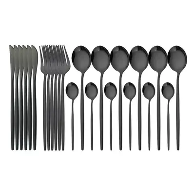 (black) 24pcs Mint Gold Dinnerware Set Knife Fork Coffee Spoon Cutlery Western Stainless Steel T