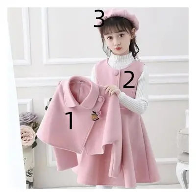 (pink, 150) 3pcs/set Girl Spring Autumn Dress Set Ethnic Style Little Girl Woolen Dress Performa