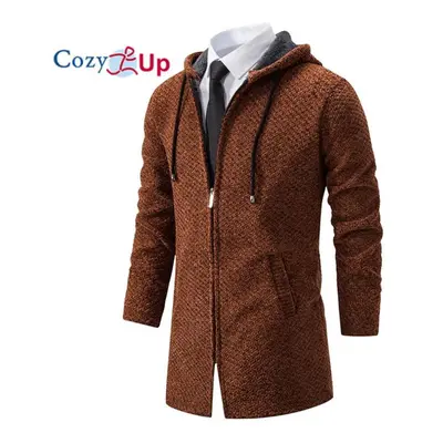 (coffee, M) Cozy Up New Long-sleeved Sweater Men Fleece Thickened Mid-length Knitted Cardigan