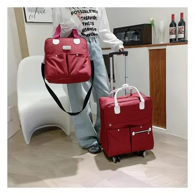 (red, S+L) Short Distance Travel Bag Large Capacity Luggage Bag Boarding Light Business Trip Lug