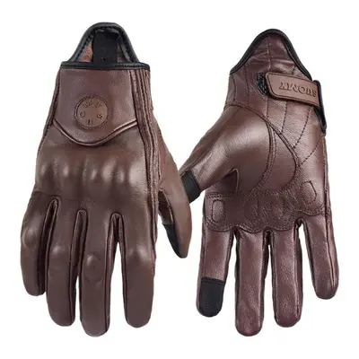 (brown, S) Goatskin Motorcycle Gloves Summer Men&apos;s Brown Vintage Leather Motorcycle Motocro