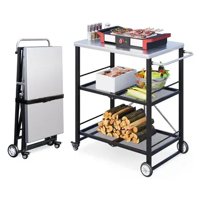 (Black) YODOLLA Foldable Stainless Table Dining Cart