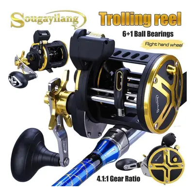 (black,gold, Right Hand) Sea Fishing Reels 6+1bb Right Hand Round Trolling Fishing Reels Boating