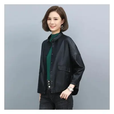 (black, XXXL) Leather Jacket Women&apos;s Short Spring And Autumn Casual Loose All-match Top