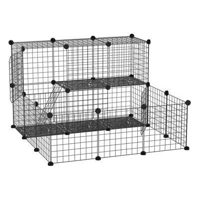 PawHut Pet Playpen DIY Small Animal Cage for Rabbit Ferret Chinchilla - Black