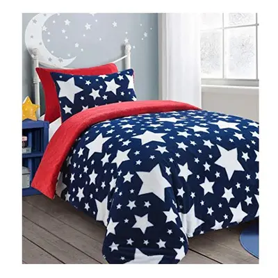 HOMES-LINEN Teddy Star Fleece Duvet Cover Set Soft Cosy Warm Kids Star Teddy Bear Bedding Set (N