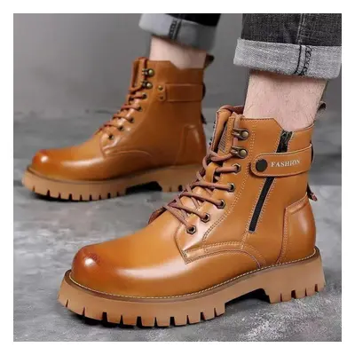 (yellow, 38) Men&apos;s Autumn And Winter Warm Men&apos;s Genuine Leather Boots Thick Sole Briti