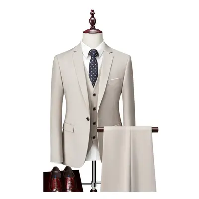 (almond, 205-6XL) Men&apos;s Three Piece Business Suits Gentlemen Wedding Bridegroom Party Solid