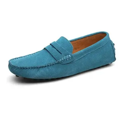 (sky blue, 46) Size Mens Casual Peas Shoes Suede Leather Men Loafers Moccasins Slip On Flats