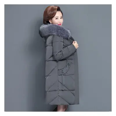 (grey, 6XL) Middle Aged Elderly Women Cotton Padded Clothes Long New Mother Down Jacket