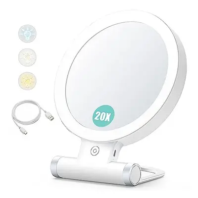 Magnifying Mirror with Light,20X/1X Double Sided Tabletop Portable Lighted Makeup Beauty Mirror,