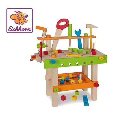 Eichhorn Kids Work Bench & Tools | 39cm Tall Colourful Toy Workbench comes with Fun Tools & Acce