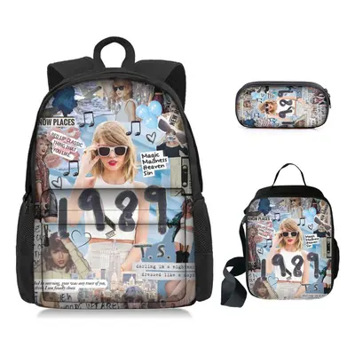 (Taylor Swift Printed Backpack Student School Bag Three-piece Set) Taylor Swift Printed Backpack