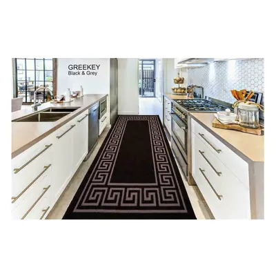 (Black_Grey, x cm) New Greeky Non Slip Runner Rug Living Room Carpet Bedroom Rugs Kitchen Floor 