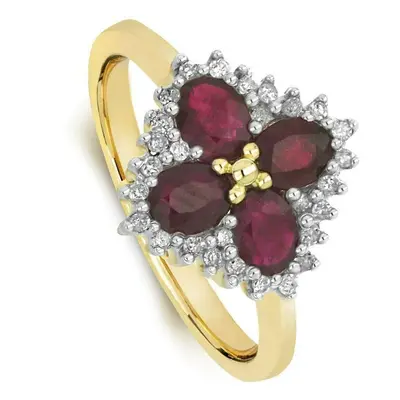 (L) Ruby and Diamond Ring Engagement Yellow Gold Cluster Size J-Q Certificate