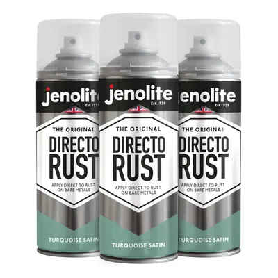 (3 x 400ml, Turquoise) JENOLITE Directorust Satin Multi Surface Paint - For Use On Wood, Metal, 