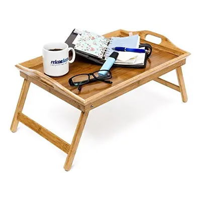 Relaxdays Bamboo Folding Serving Tray, HxWxD: ca x x cm, for Breakfast In Bed, with Handles and 