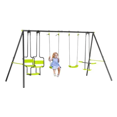 Outsunny Garden Swing Set with Double Swings, Glider, Swing Seats for Outdoors