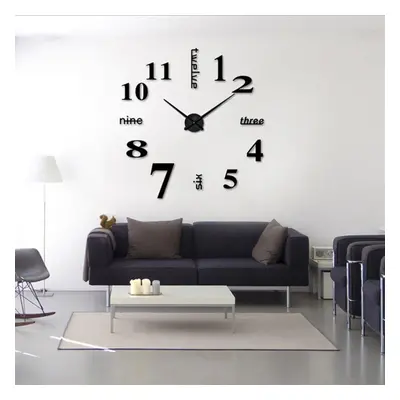 (Black) 3D Modern Wall Clock Mirror Sticker Unique Big Number Watch Acrylic Number Wall Clock fo