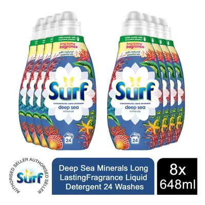 8x 24W Surf Deep Sea Minerals LastingFragrance Liquid Detergent 648ml