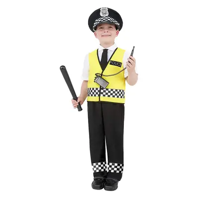 Smiffys Police Costume, Black, with Top, Trousers, Hat & Radio Set, Small