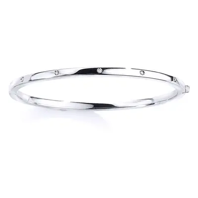 Jewelco London Ladies 9ct White Gold 3mm Invisible set Diamond Bangle Bracelet - BNNR02119