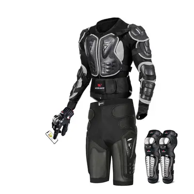 (XL) Motorcycle Body Armor Suit Motorcycle Jacket+Hip Protector+Gloves+Knee Pads Cycling Clothin