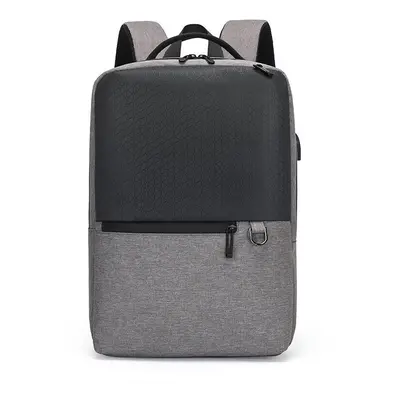 (Grey) Business Laptop Bag Simple Shoulder Bag Waterproof USB Charging Backpack For Laptops Book