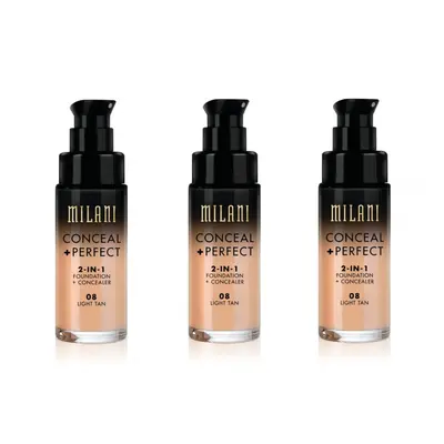 Milani Conceal And Perfect In Foundation + Concealer Light Tan 30ml x3