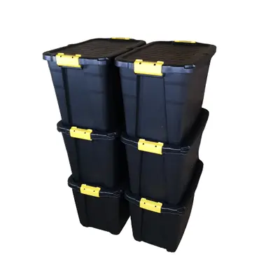 6 x 60L Heavy Duty Storage Tubs Sturdy, Lockable, Stackable and Nestable Design Storage Chests w