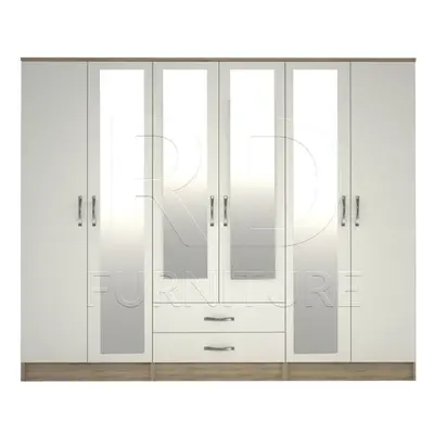 Ready assembled Classic Door Mirror Wardrobe Oak And White