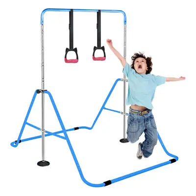 (Blue) Gymnastics Bar, Folding Horizontal Bar With Rings