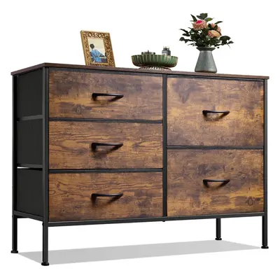 (Rustic Brown) Chest of Drawers, Fabric Drawers Cabinet with Easy Pull Handle