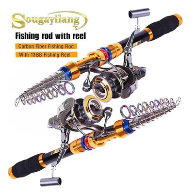 (2.7M Rod & Reel) Fishing Rods And Reels Set Carbon Fiber Telescopic Fishing Rod With 13bb Metal