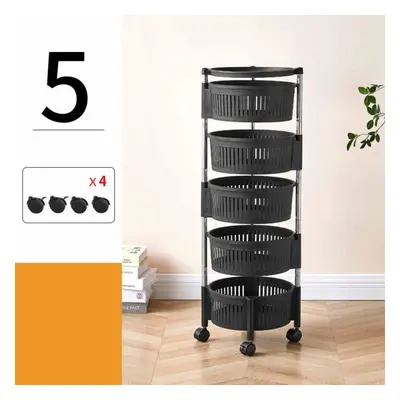 (black, 5Tier) Kitchen Shelf Household Multilayer Rotatable Floor Fruit And Vegetable Storage Sh