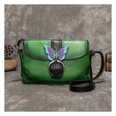 (green) Johnature Retro First Layer Cow Leather Women Bag Hand Painted Leisure Shoulder Bags Has