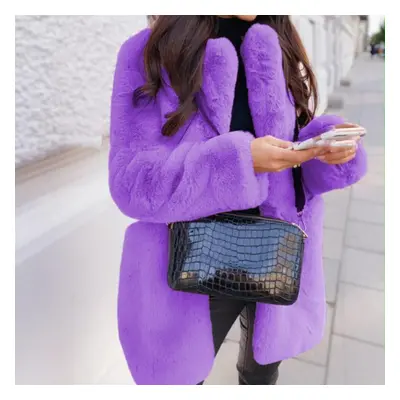 (purple, L) Autumn And Winter Plus Size Artificial Fur Coat Mid-length Eco-friendly Coat