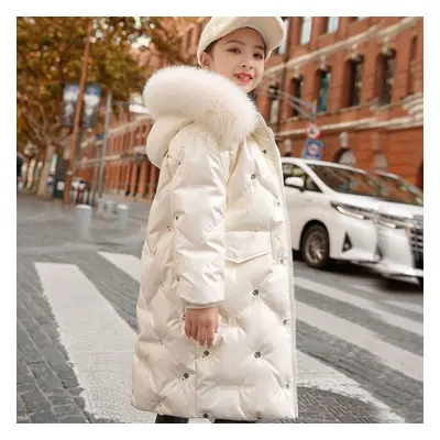 (white, 120) Thicken Jackets Baby Girl Plush Hooded Outerwear Kids Winter Glossy Coats Children 